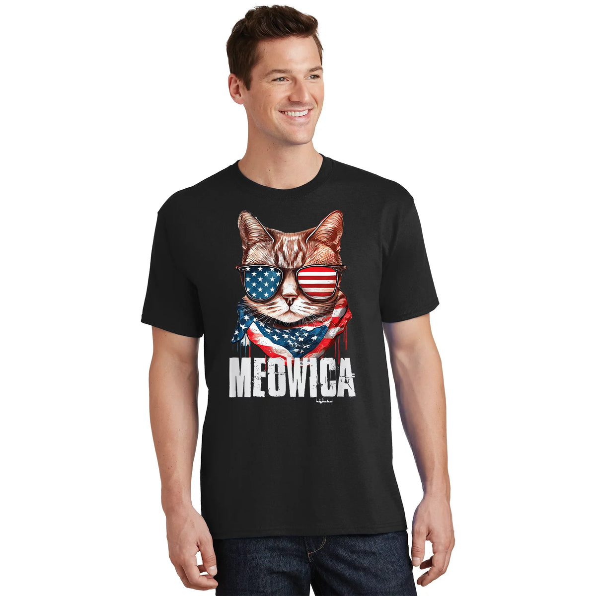 4th of July Shirt Meowica American Flag Cat T-Shirt product image 1