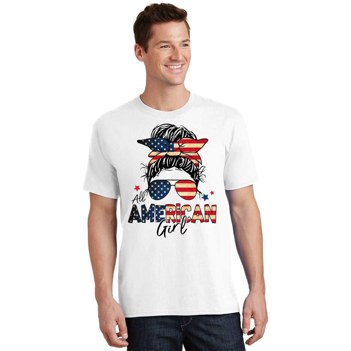 All American 4th Of July Messy Bun USA Flag T-Shirt product image 1