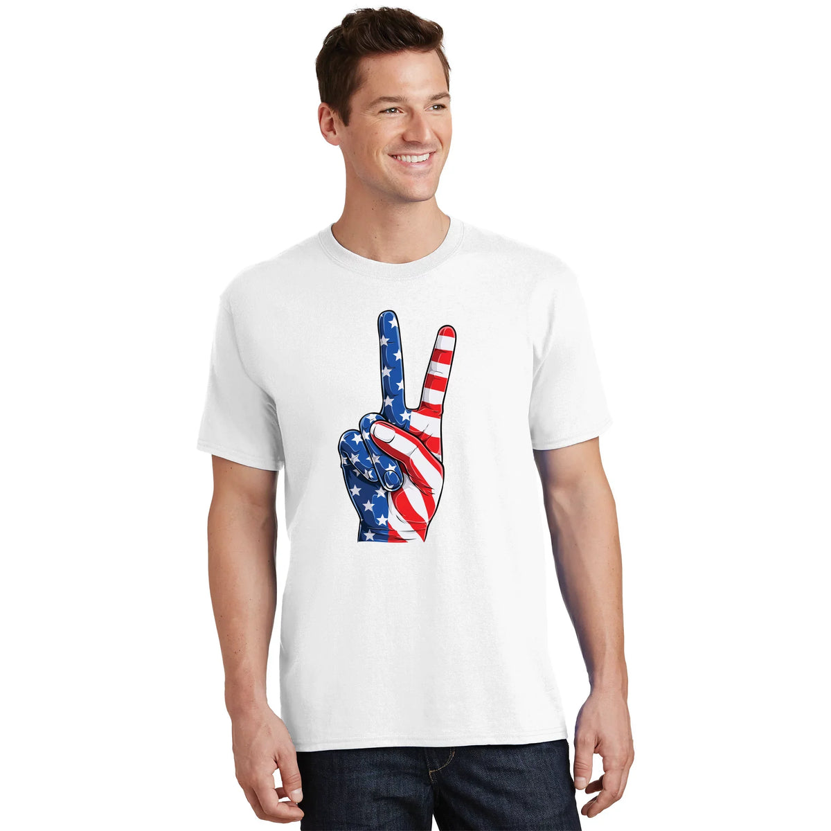 American Flag Peace Sign Hand 4th Of July T-Shirt product image 1