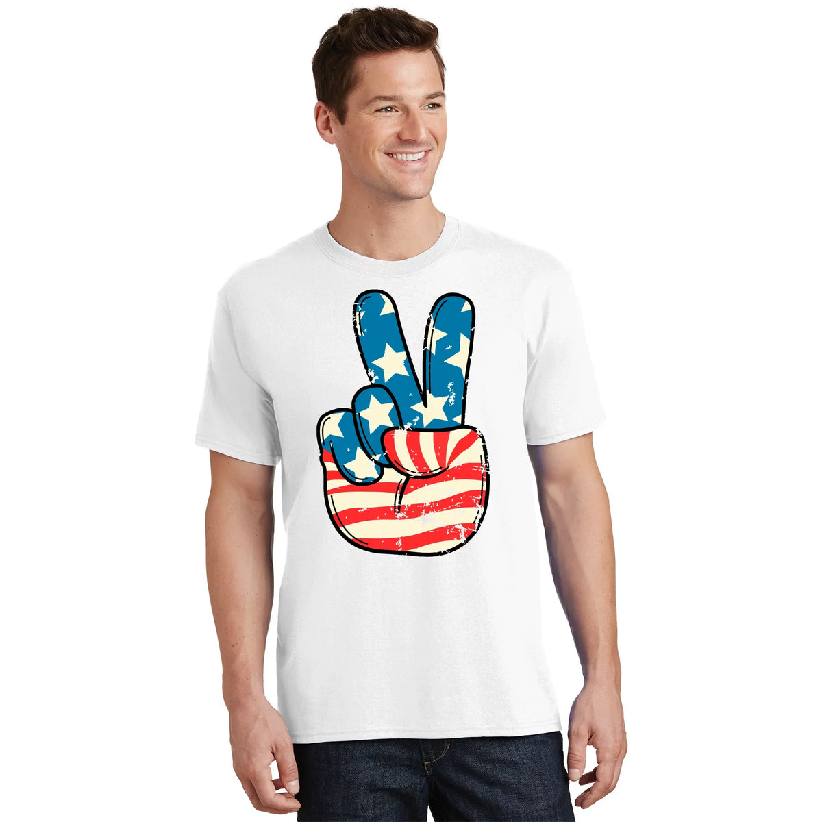 American Flag Peace Sign Hand 4th Of July Patriotic T-Shirt product image 1