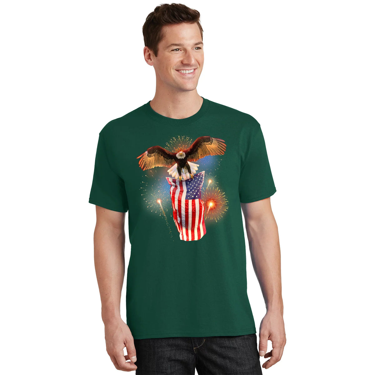 America USA Flag Eagle Fireworks T-Shirt product image 1