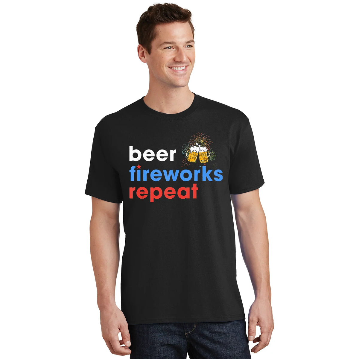 Beer Fireworks Repeat Funny 4th Of July Lovers Gifts T-Shirt product image 1