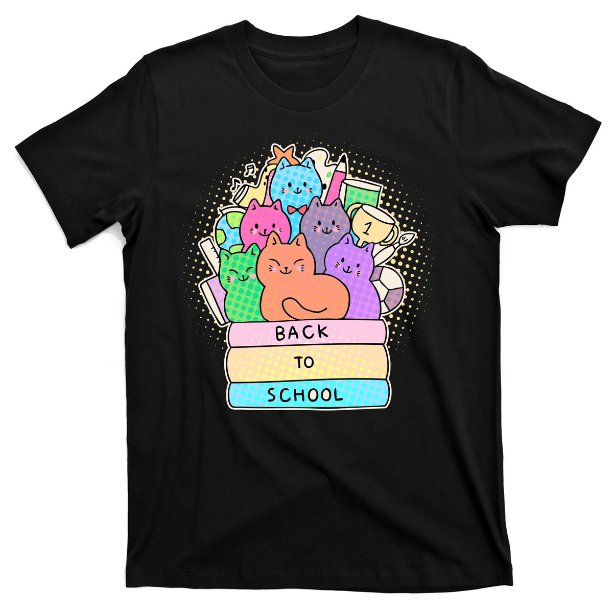 Cute Colorful Back to School Book Cats T-Shirt product image 1