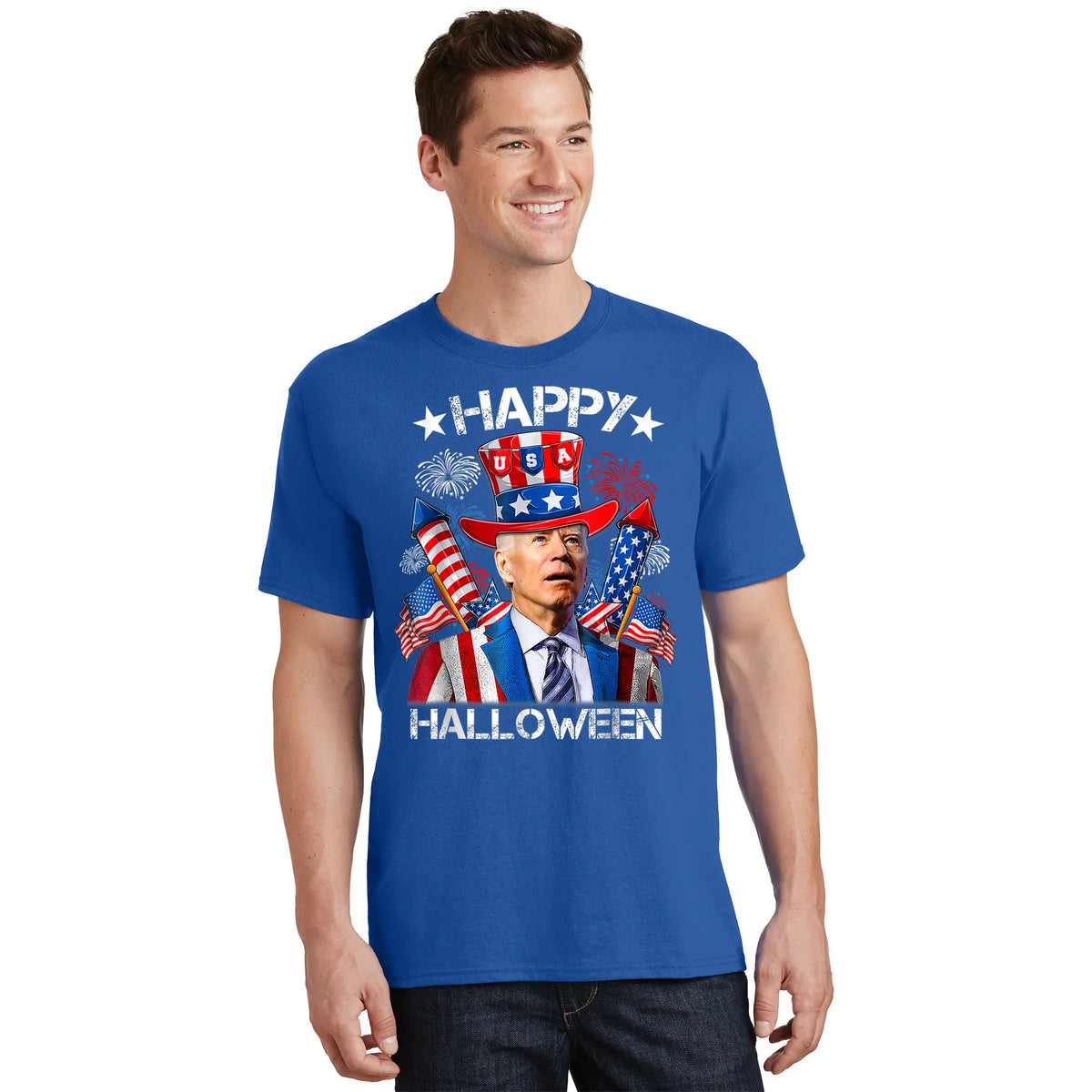 Funny Joe Biden Happy Halloween 4th Of July Firework T-Shirt product image 1