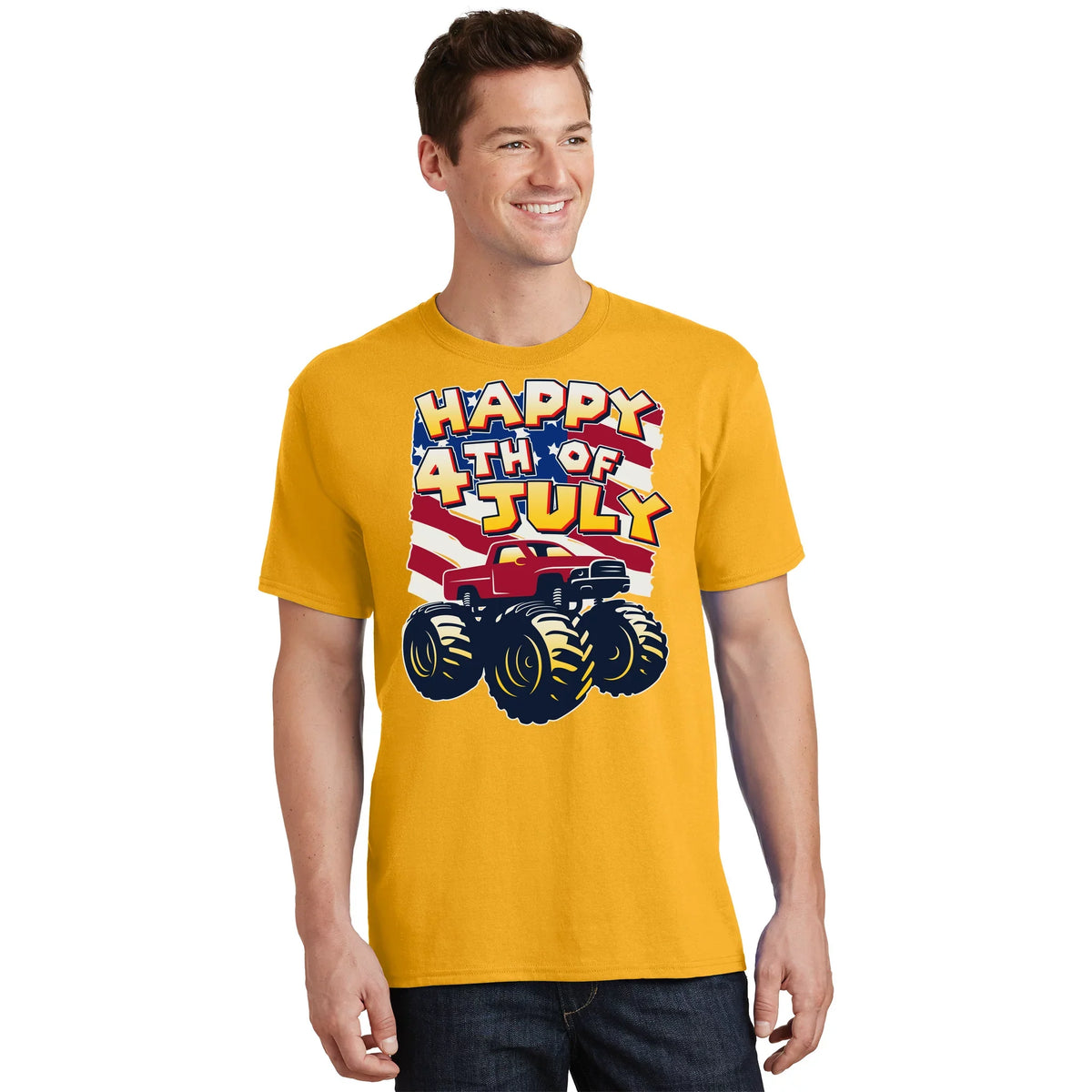 Happy 4th of July USA America Flag Monster Truck T-Shirt product image 1