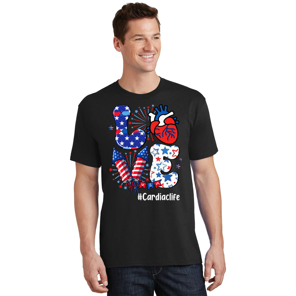 Love Cardiac Life Usa Flag Nurse 4th Of July T-Shirt product image 1