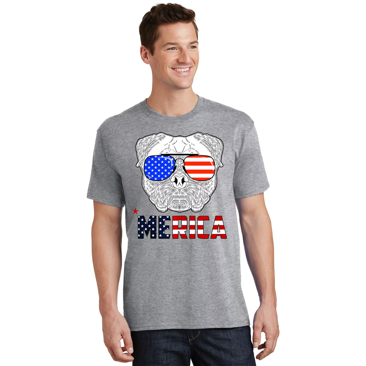 Merica 4th Of July Cool Bulldog Funny T-Shirt product image 1