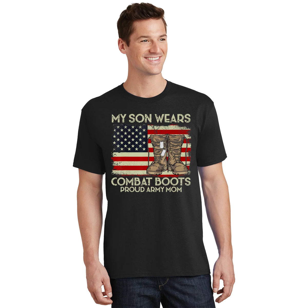 My Son Wears Combat Boots Proud Veteran Army Mom Usa Flag product image 1