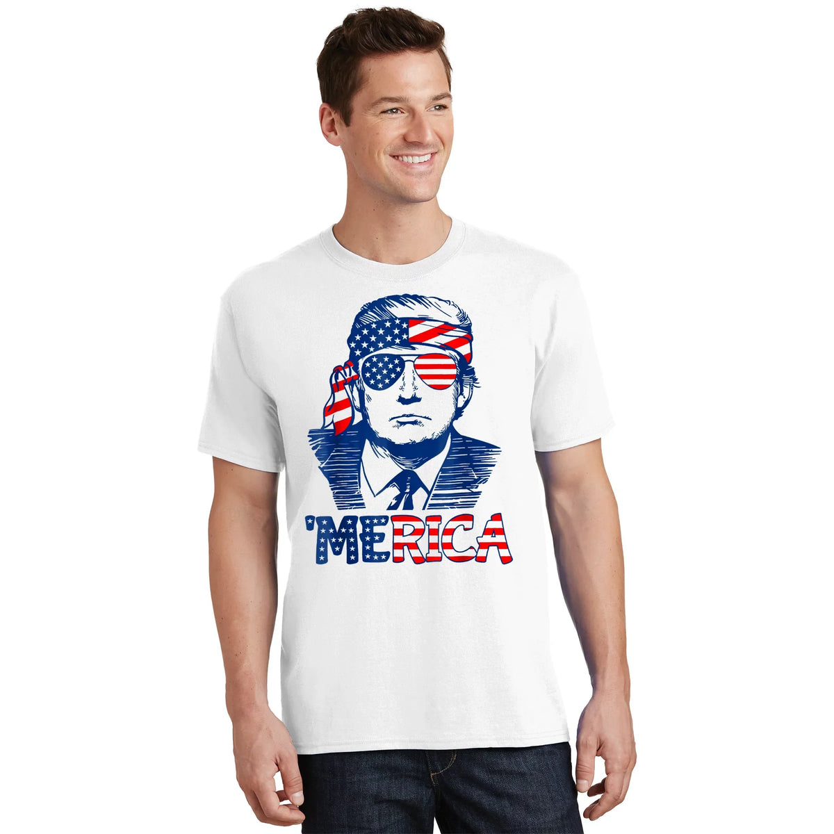 Merica Trump Happy 4th Of July American Flag T-Shirt product image 1