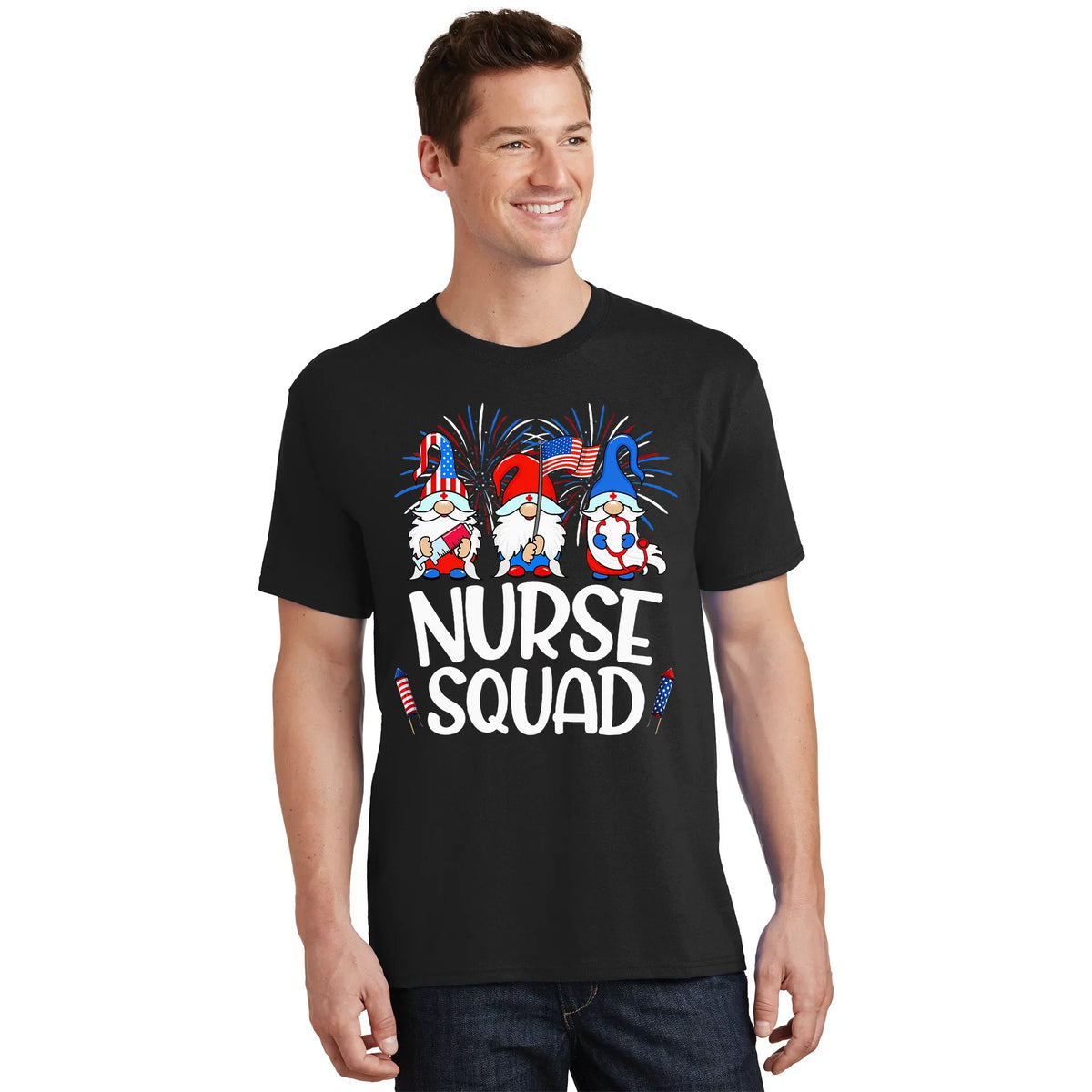Nurse Squad Gnomes 4th Of July Stethoscope T-Shirt product image 1