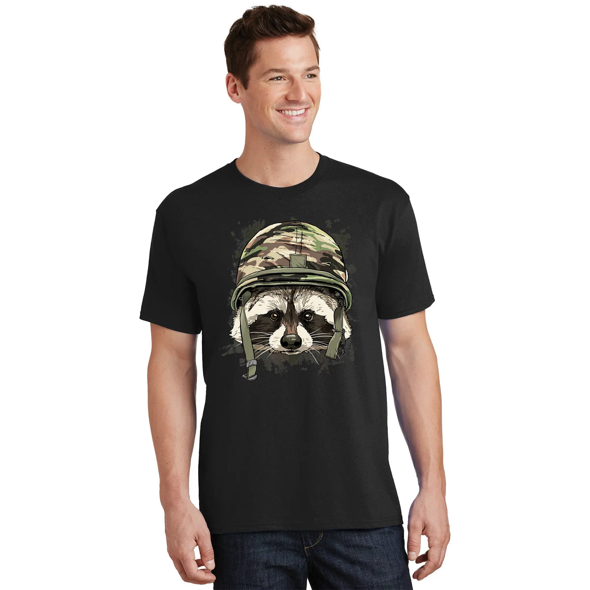 Raccoon Soldier Veteran Army American Animal Lover T-Shirt product image 1