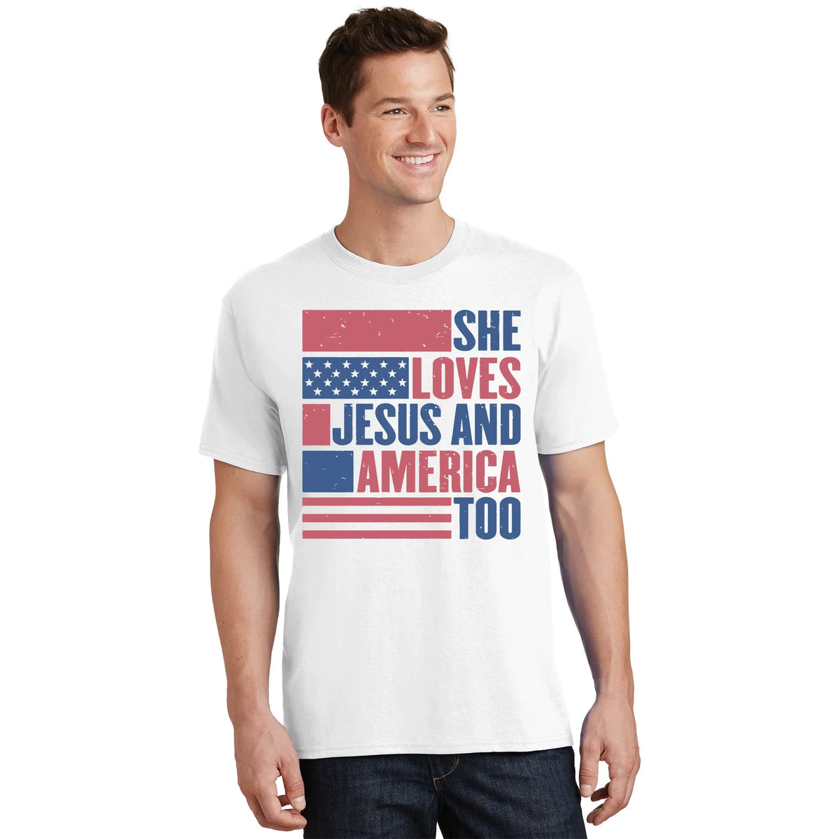 She Loves Jesus And America Too Happy 4th Of July T-Shirt product image 1