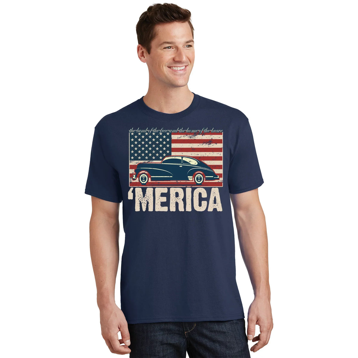 The Land Of Free Home Of Brave Classic American Car T-Shirt product image 1
